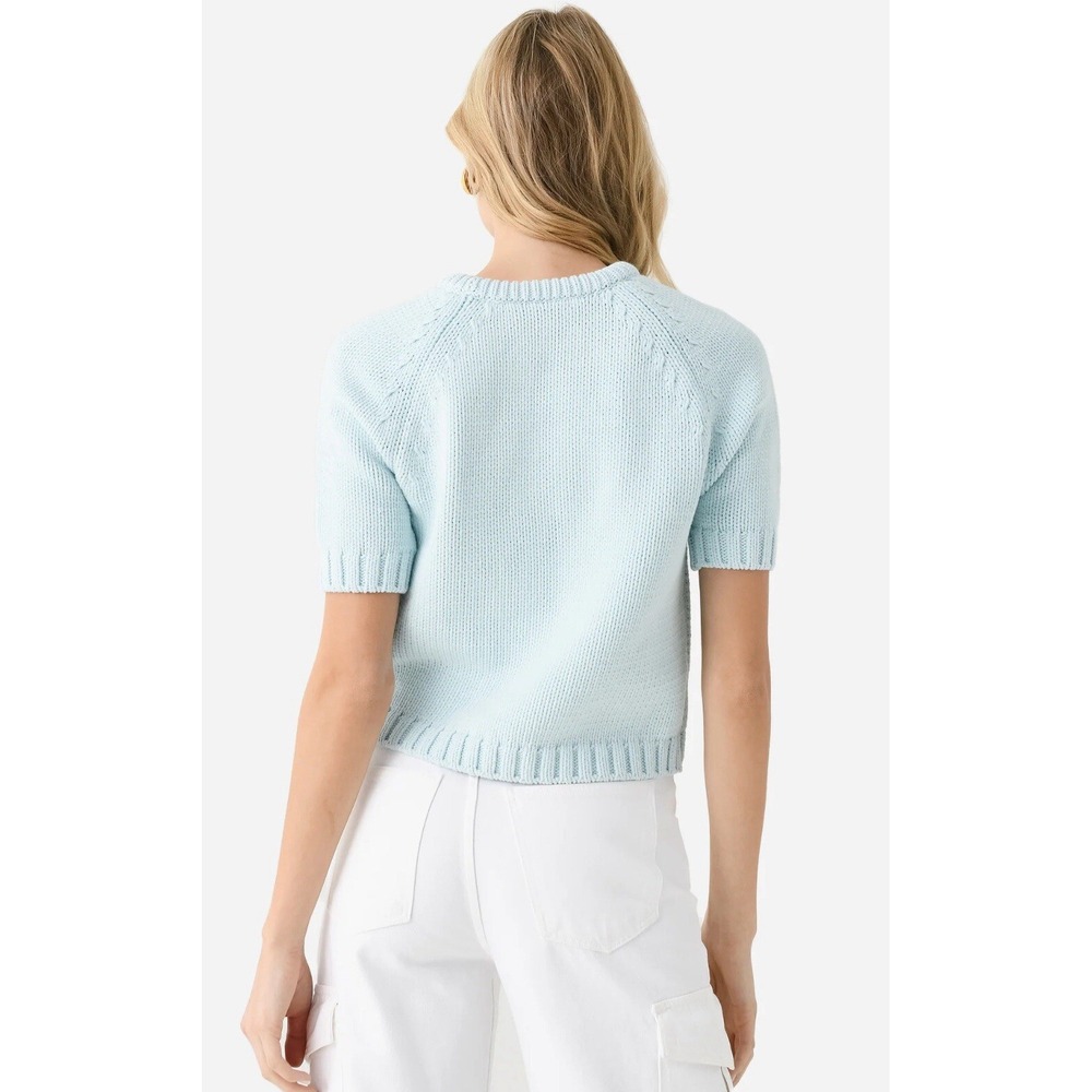 WHITE + WARREN Cotton Rope Crewneck Sweater. Light Green Blue Sz M. NWT - Picture 3 of 11